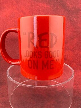 RED M&M MUG " RED LOOKS GOOD ON ME" COFFEE CUP TEA 2020 FRNAKFORD CANDY
